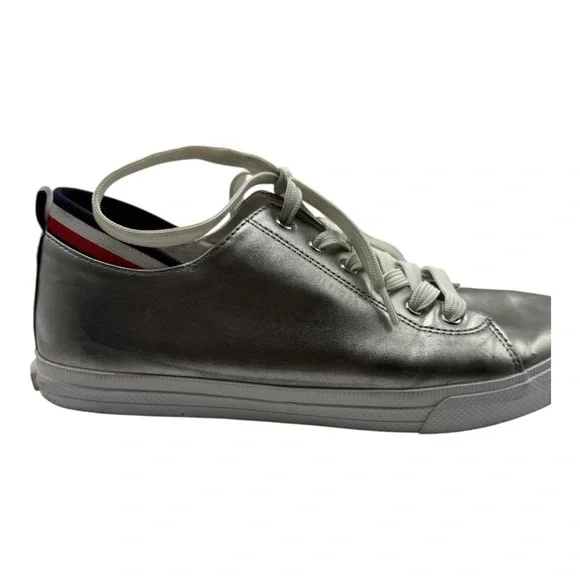 Tommy Hilfiger Silver Sneakers Size 9M Red, White, Blue Accent - Picture 12 of 13